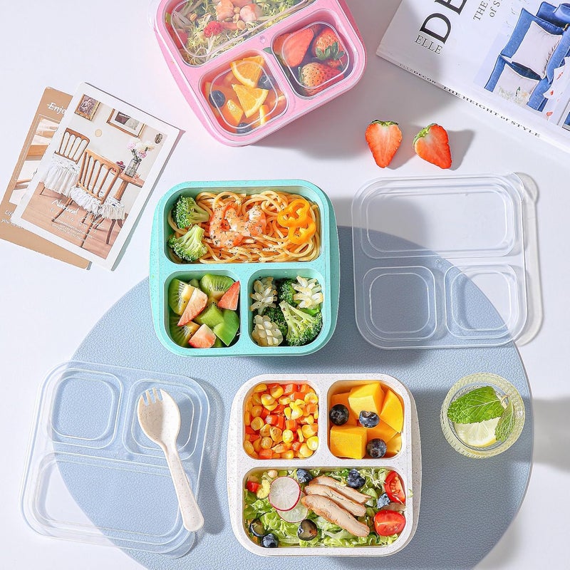 TOUWMX Bento Box For Kids, 4 Pack 3 Compartments Meal Prep Containers Reusable Lunch Containers, Food Storage Containers With Lids, Stackable Snack Boxes for School, Work, and Travel - Image 5